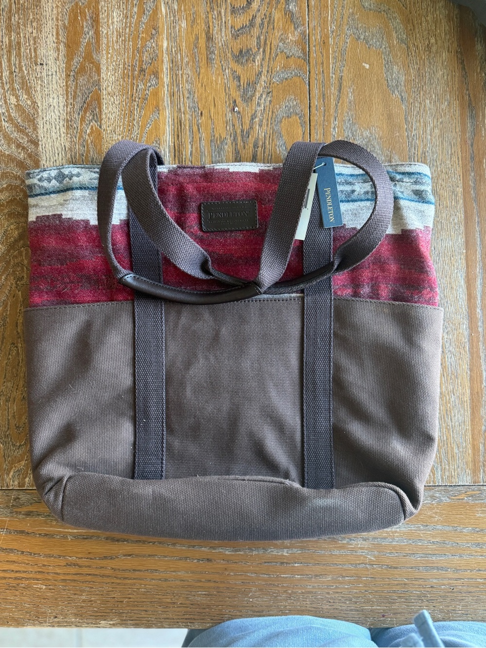 Pendleton Brown Canvas Tote with Red Wool Accent